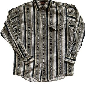 Plains Western Wear Shirt Mens Large Pearl Snap Striped Rodeo Cowboy 80s 90s